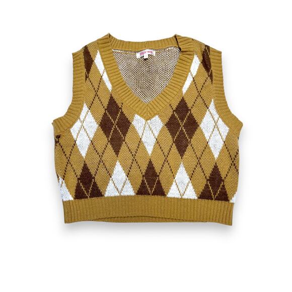Stella Tweed Argyle Knit  Brown/Tan Vest Size Medium - Picture 1 of 7
